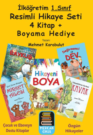 1. Sınıf Resimli Hikaye Seti - 4 Kitap Takım - Boyama Kitabı Hediyeli 