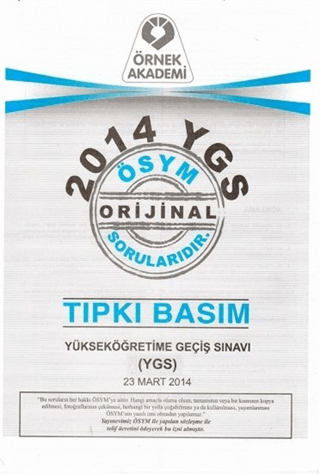 2014 YGS ÖSYM Tıpkı Basım Soru Kitapçığı Kolektif