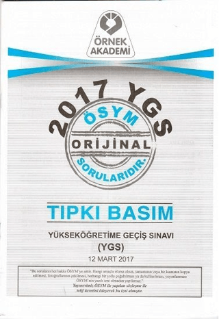 2017 YGS ÖSYM Tıpkı Basım Soru Kitapçığı Kolektif