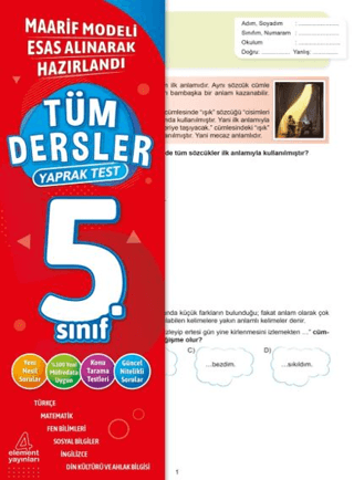 5. Sınıf Tüm Dersler Yaprak Test Yunus Emre Çekiç