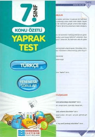 7. Sınıf Türkçe Konu Özetli Yaprak Test Kolektif