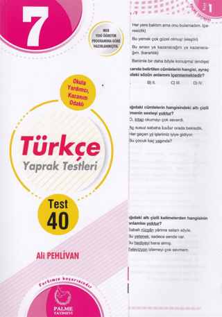 7. Sınıf Türkçe Yaprak Testleri Ali Pehlivan