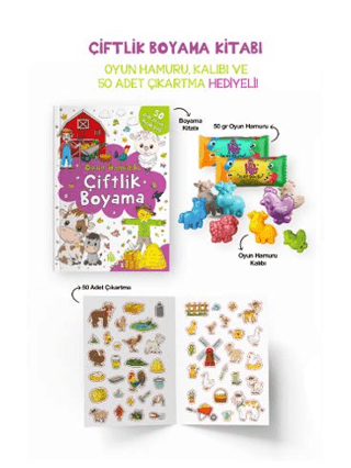 Çiftlik Boyama Kitabı - Oyun Hamuru, Oyuncak ve Çıkartma Hediyeli Bilg