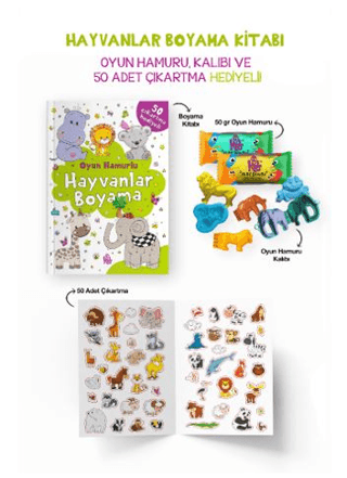 Hayvanlar Boyama Kitabı - Oyun Hamuru, Oyuncak ve Çıkartma Hediyeli Bi