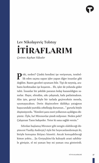 İtiraflarım Lev Nikolayeviç Tolstoy