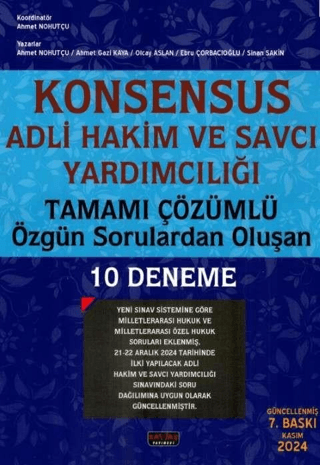 Konsensus Adli Hakim ve Savcı Yardımcılığı 10 Deneme Ahmet Nohutçu