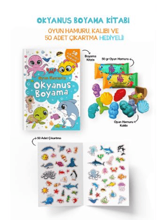 Okyanus Boyama Kitabı - Oyun Hamuru, Oyuncak ve Çıkartma Hediyeli Bilg